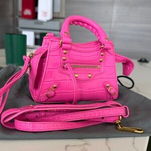 Balenciaga Neo Classic Nano Pink Croc-Embossed Handbag